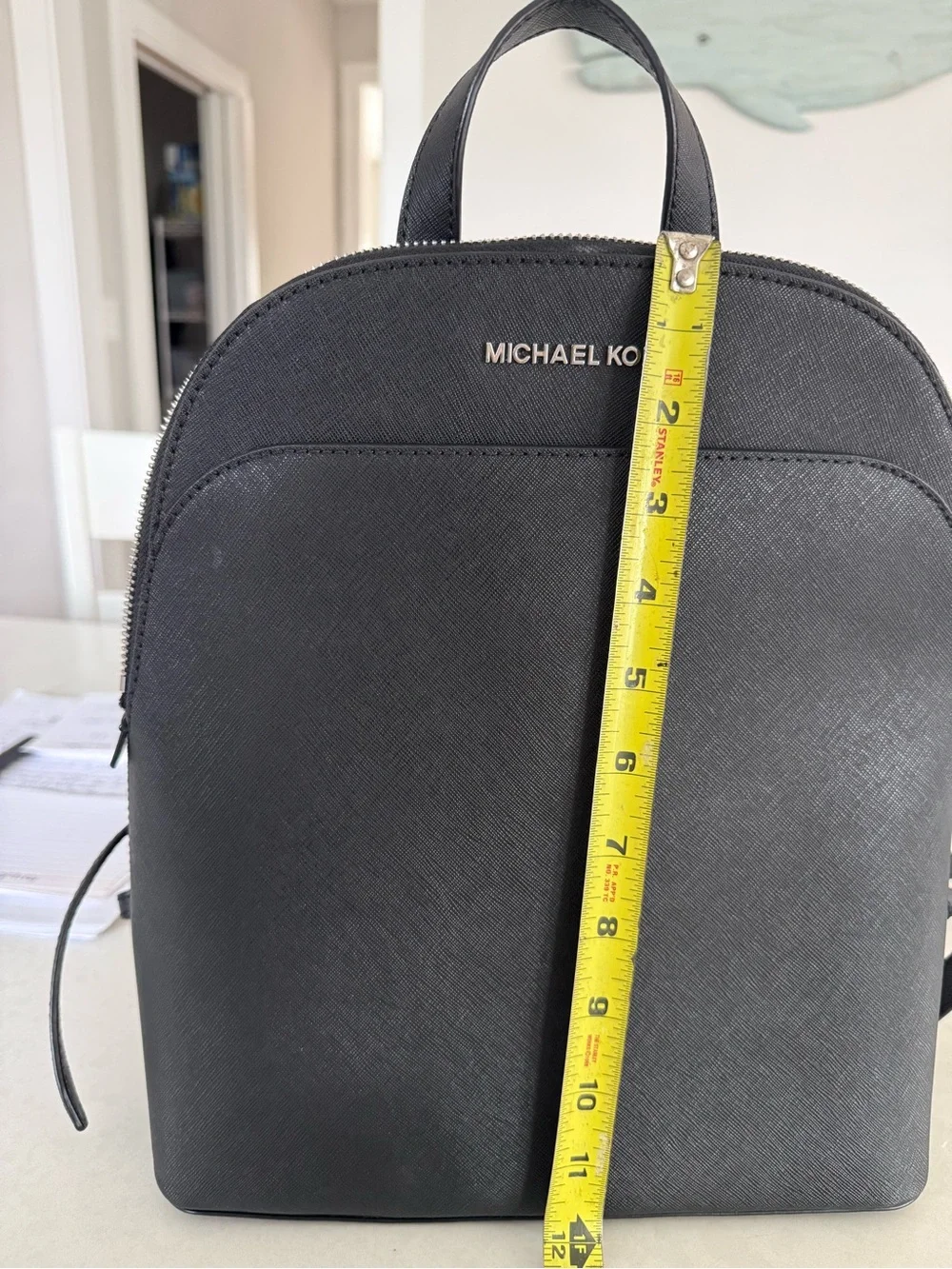 Michael Kors Emmy Backpack Large Black Leather Saffiano Bag Zip Top & wristlet